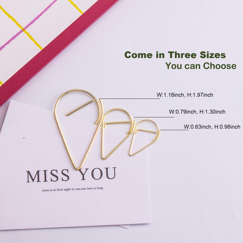 VENCINK 70 Pieces Gold Cute Paper Clips Large  VENCINK Smooth Stainless Steel Drop-Shaped Wire Paperclips for Office Supplies Wedding Women Girls Kids Students Paper Work - Image 3